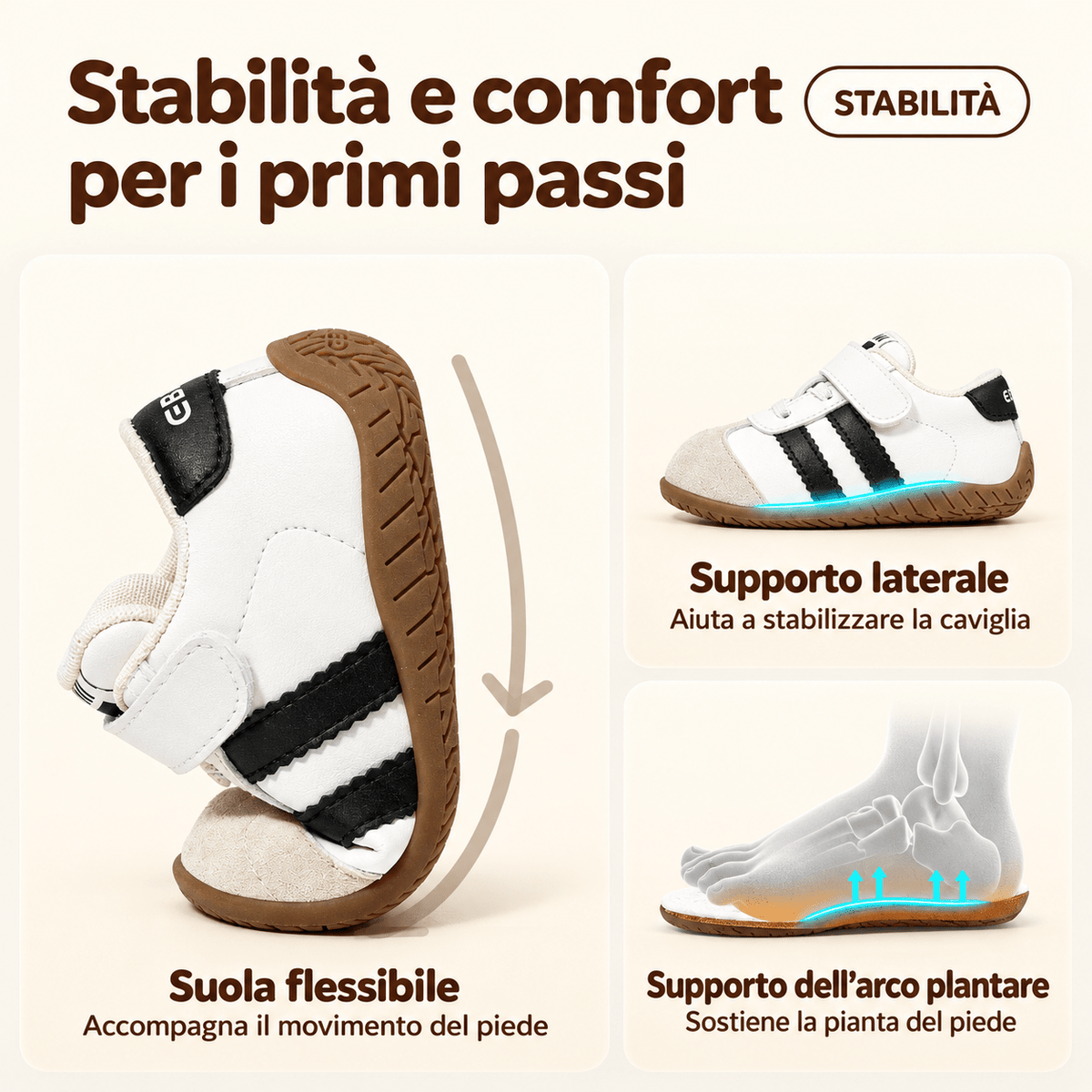 EBMINI® ARL – Sneaker Barefoot per Bambini - Ebmini Italia - Marrone - 18 (soletta 12,1 cm)