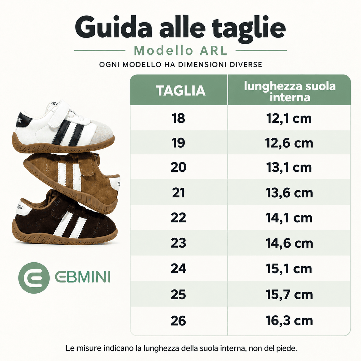 EBMINI® ARL – Sneaker Barefoot per Bambini - Ebmini Italia - Marrone - 18 (soletta 12,1 cm)