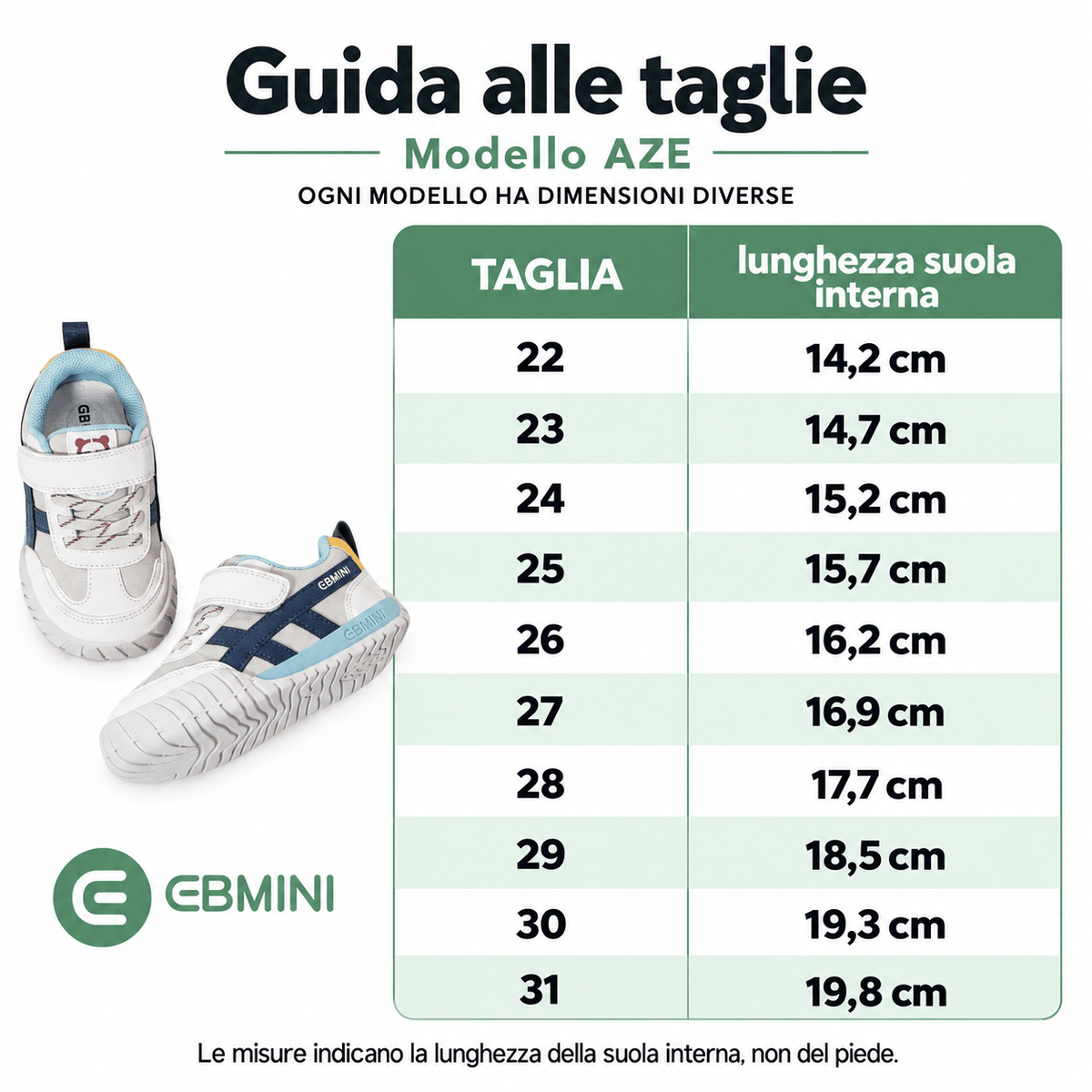 EBMINI® AZE – Sneaker Barefoot per Bambini - Ebmini Italia - Nero - 22 (soletta 14,2 cm)