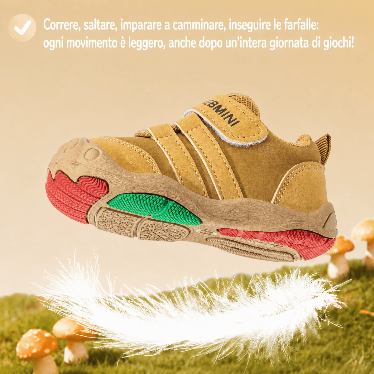EBMINI® DIT – Sneaker Barefoot per Bambini - Ebmini Italia - Cammello - 18 (soletta 11,8 cm)
