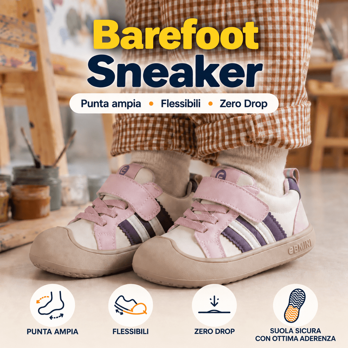 EBMINI® EDER – Sneaker Barefoot Ultraleggere per Bambini - Ebmini Italia - Marrone - 16 (soletta 12,9 cm)