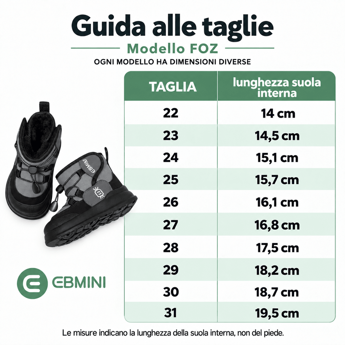 EBMINI® FOZ – Stivaletti Barefoot Impermeabili Foderati per Bambini - Ebmini Italia - Marrone - 22