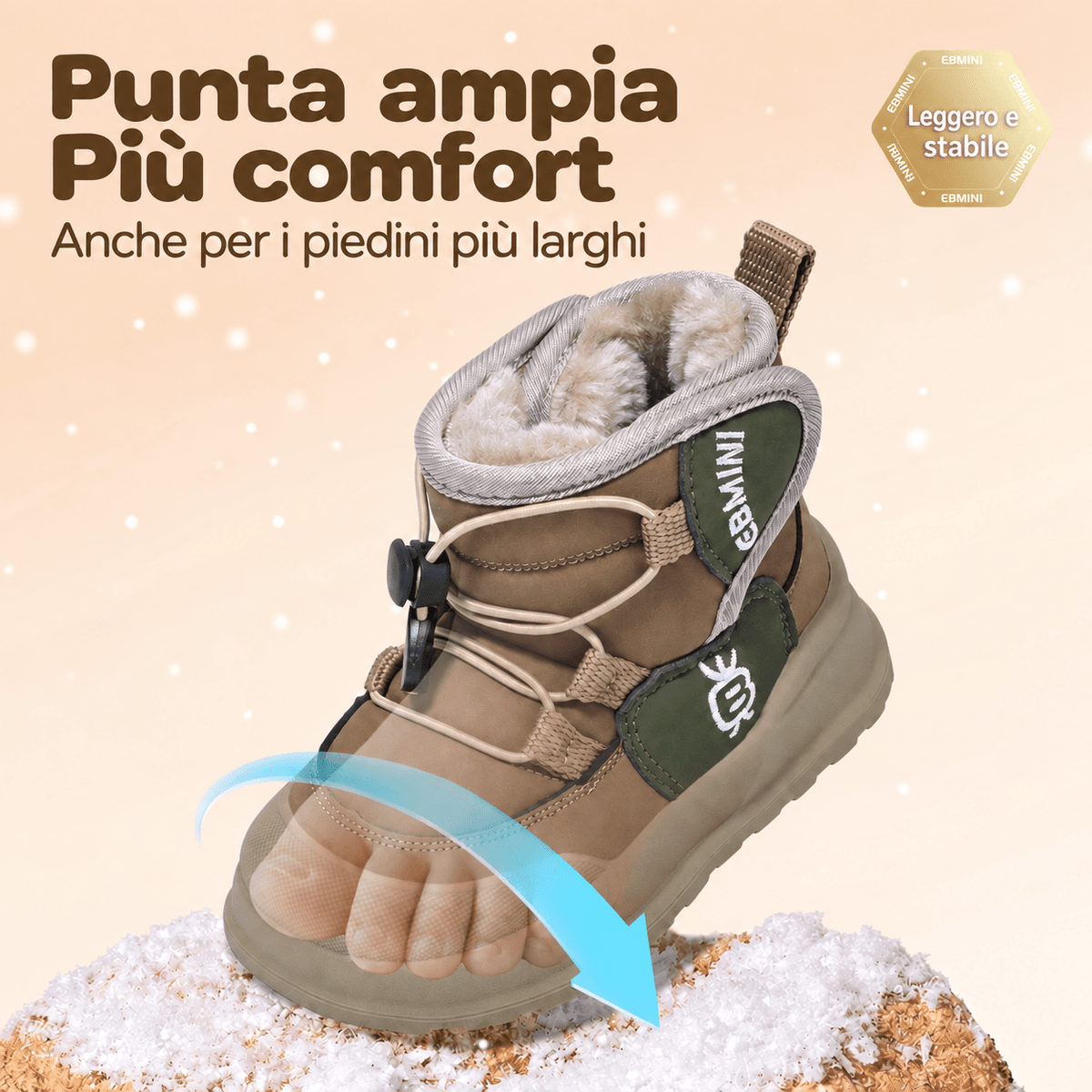 EBMINI® FOZ – Stivaletti Barefoot Impermeabili Foderati per Bambini - Ebmini Italia - Marrone - 22