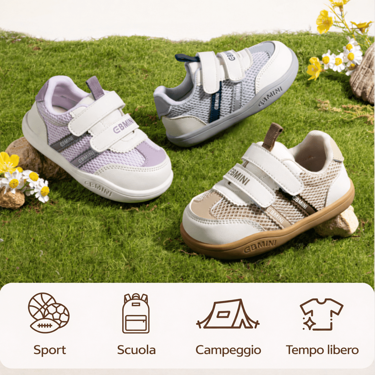 EBMINI® HAW – Sneaker Barefoot per Bambini - Ebmini Italia - Grigio - 16 (soletta 12,0 cm)