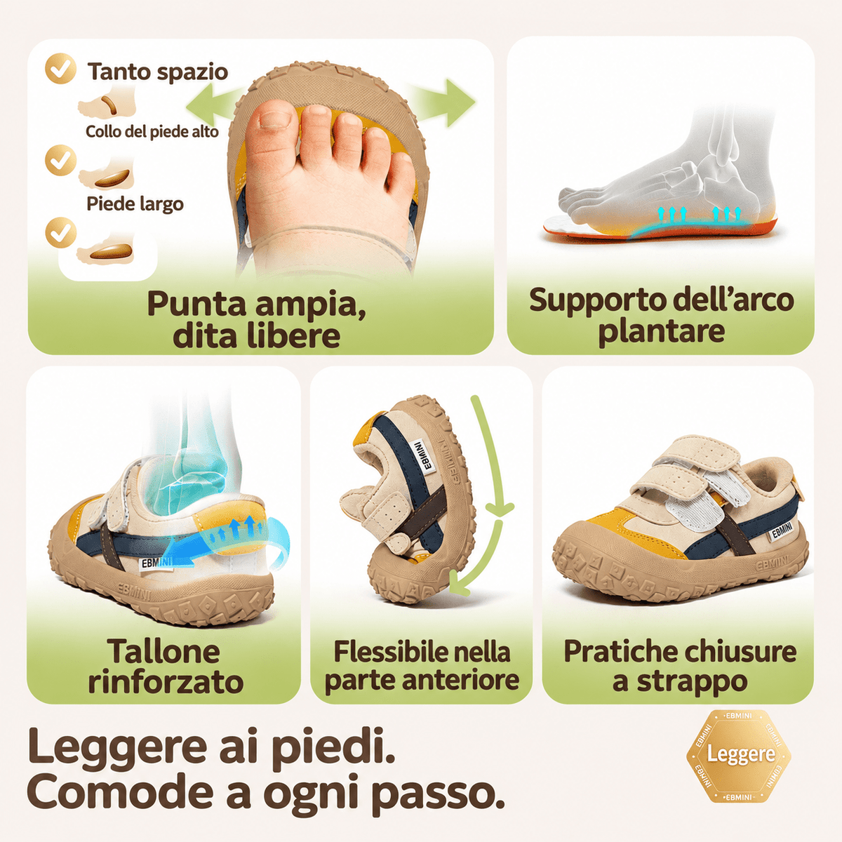 EBMINI® LEM – Sneaker Barefoot Ultraleggere per Bambini - Ebmini Italia - Nero - 16 (soletta 12,5 cm)