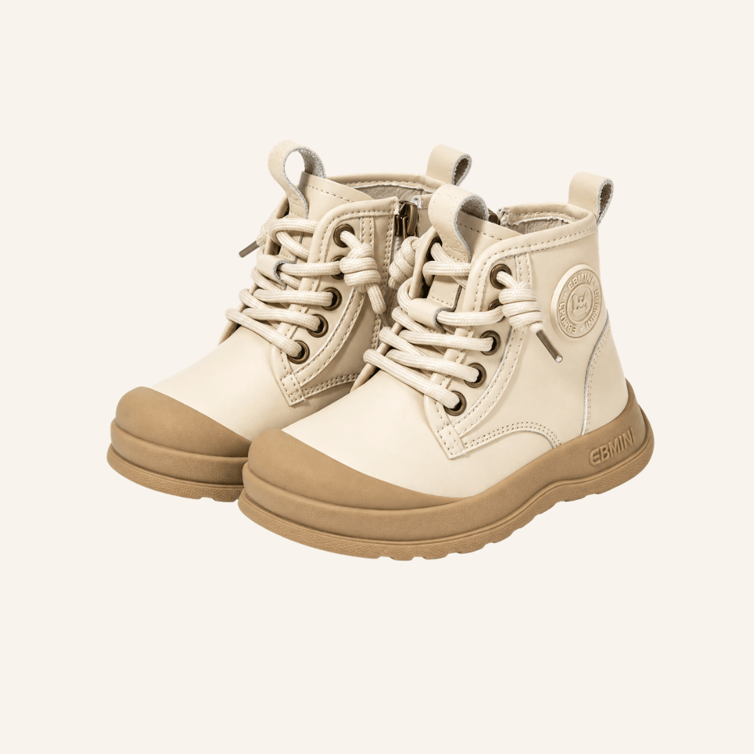 EBMINI® LOS – Stivaletti Barefoot Impermeabili Foderati con Zip - Ebmini Italia - Crema - 22 (soletta 14,7 cm)