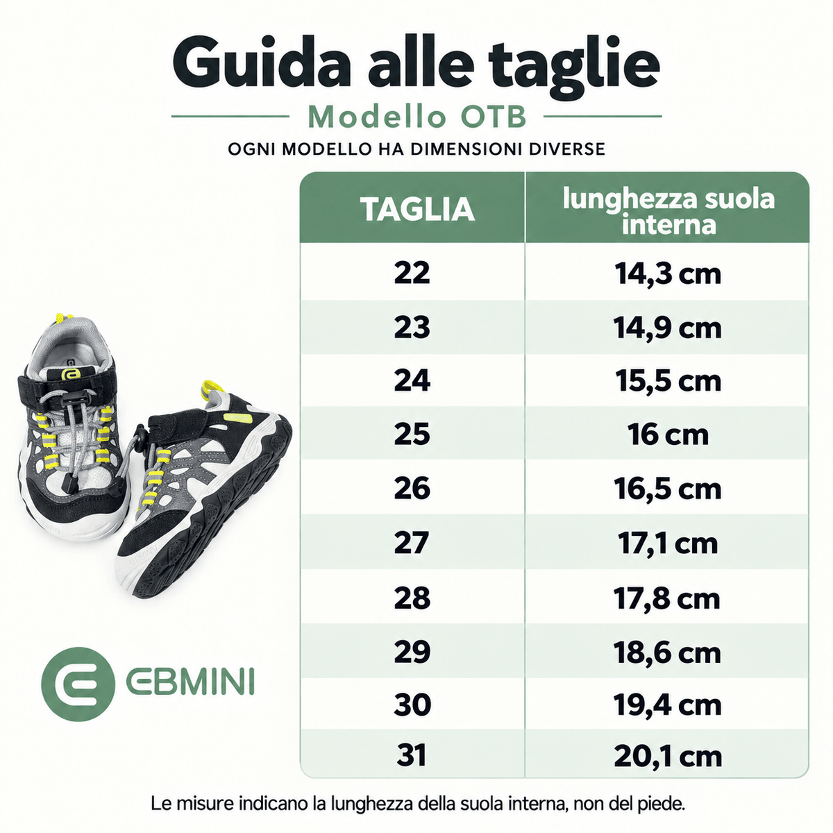 EBMINI® OTB – Scarpe Barefoot da Trekking Impermeabili per Bambini - Ebmini Italia - Nero - 22 (soletta 14,3 cm)