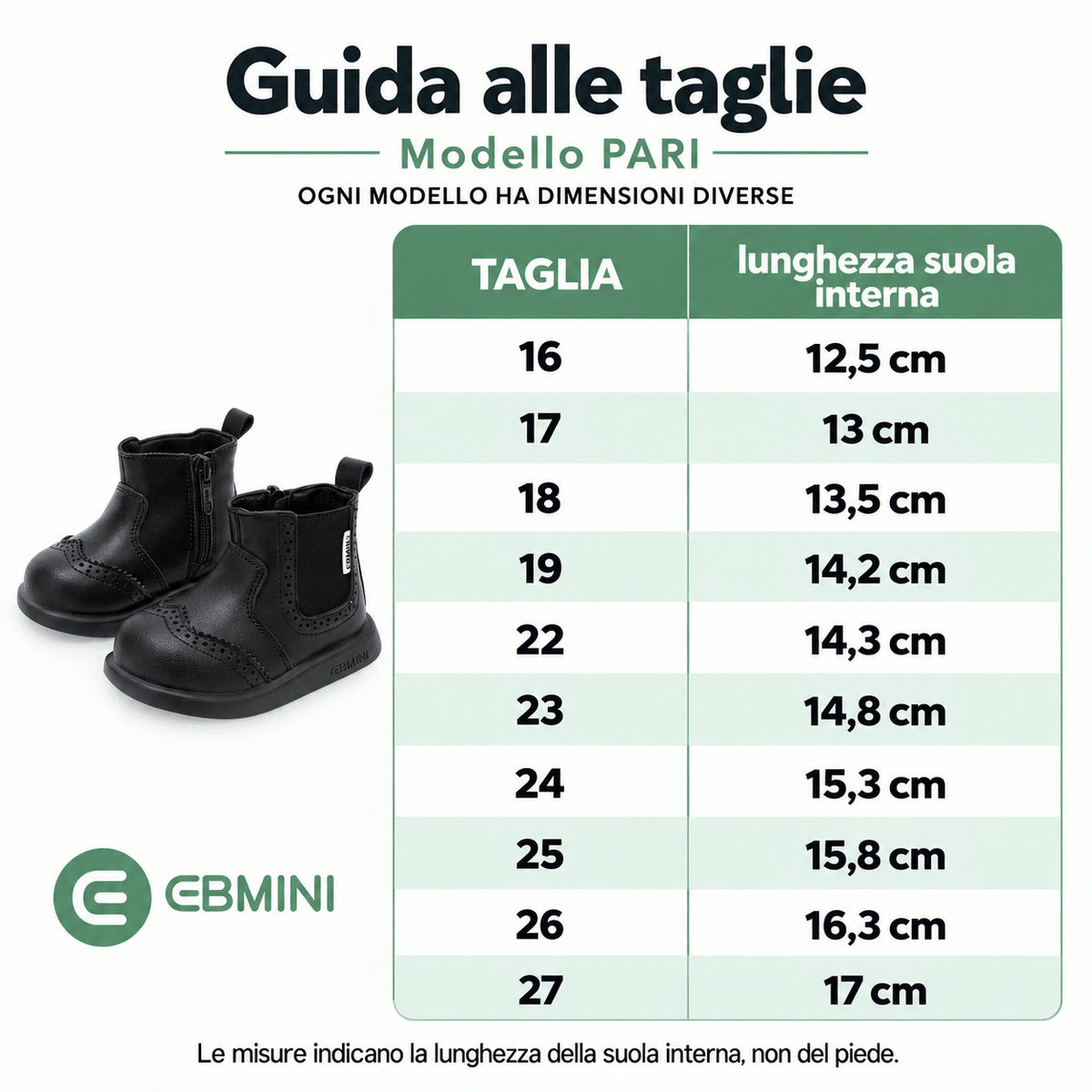 EBMINI® PARI' – Stivaletti Chelsea Barefoot per Bambini - Ebmini Italia - Nero - 16