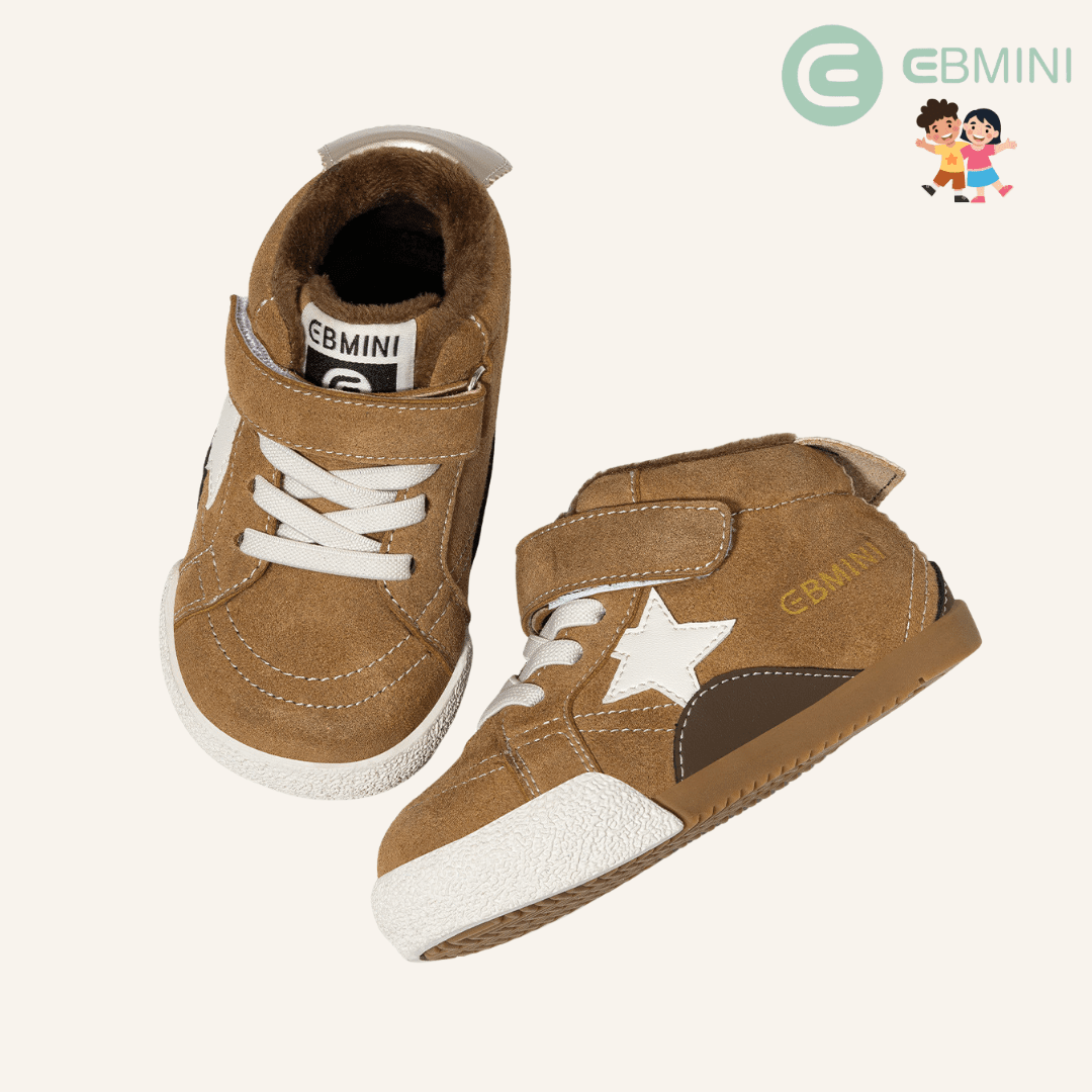 EBMINI® ROS – Stivaletti Barefoot Vegani Antiscivolo per Bambini - Ebmini Italia - Beige - 21 (soletta 13,7 cm)