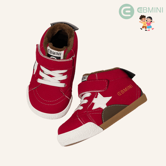 EBMINI® ROS – Stivaletti Barefoot Vegani Antiscivolo per Bambini - Ebmini Italia - Rosso - 21 (soletta 13,7 cm)