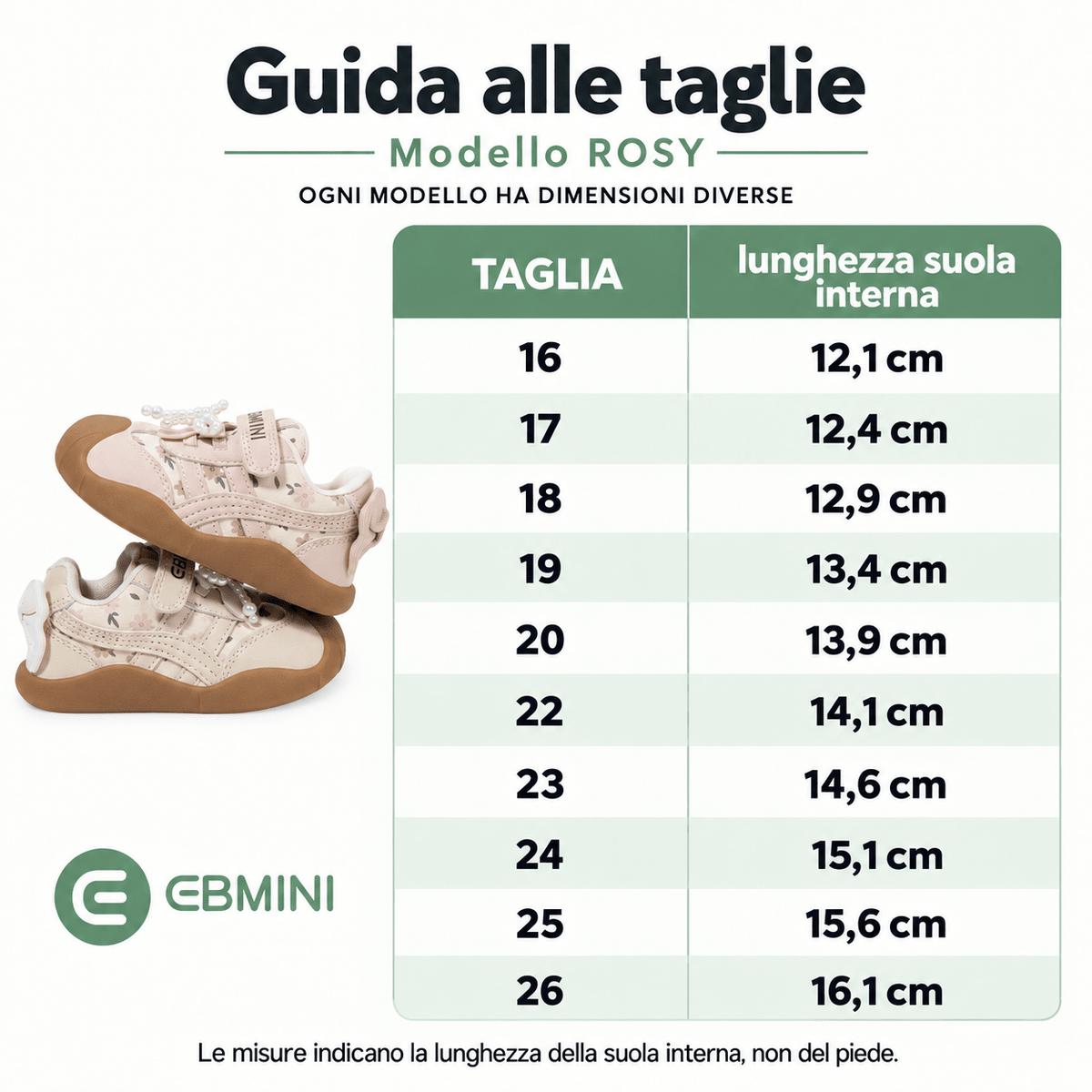 EBMINI® ROSY – Sneaker Barefoot Ultraleggere per Bambini - Ebmini Italia - Beige - 16 (soletta 12,1 cm)