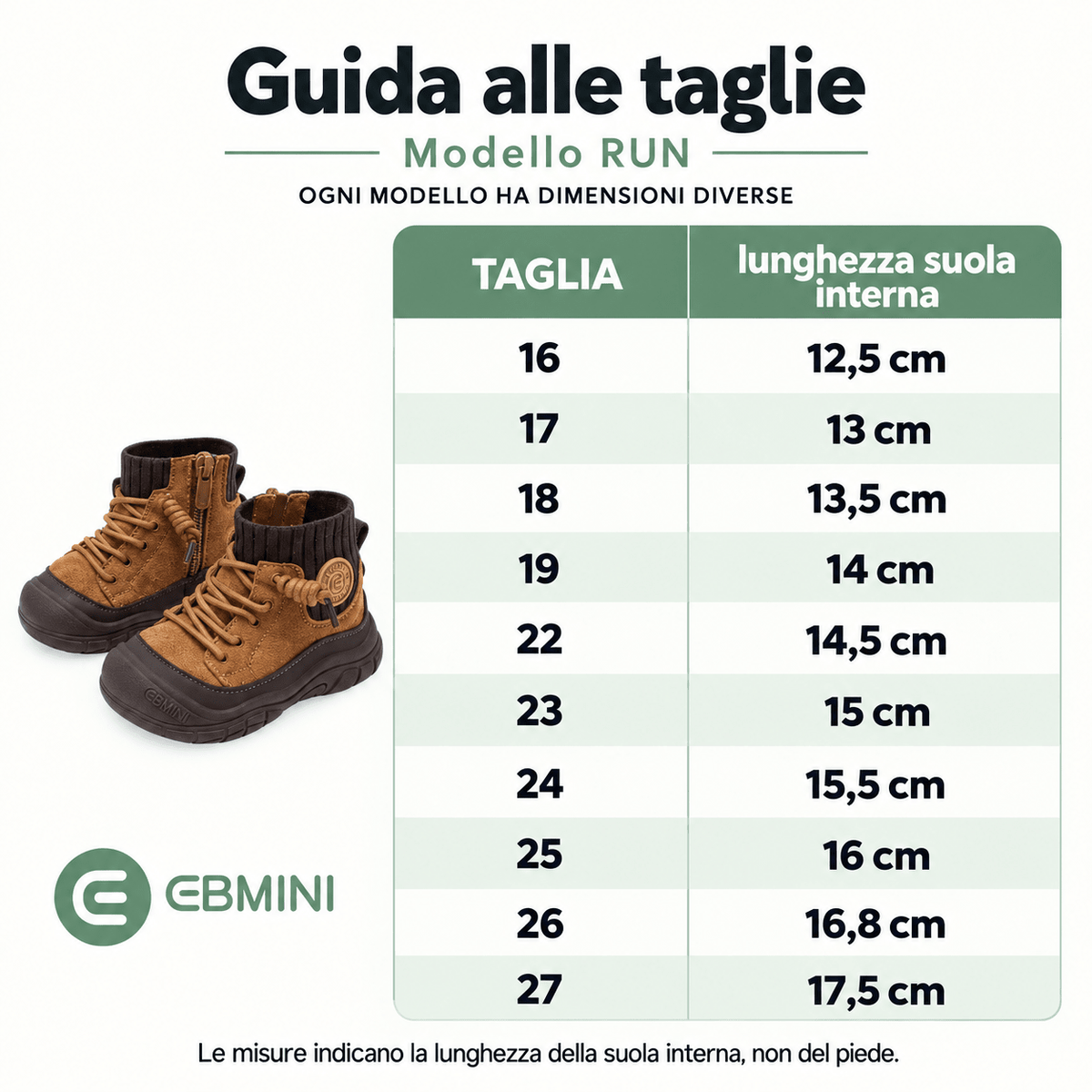 EBMINI® RUN – Stivaletti Barefoot Antiscivolo - Ebmini Italia - Nero - 16 (soletta 12,5 cm)