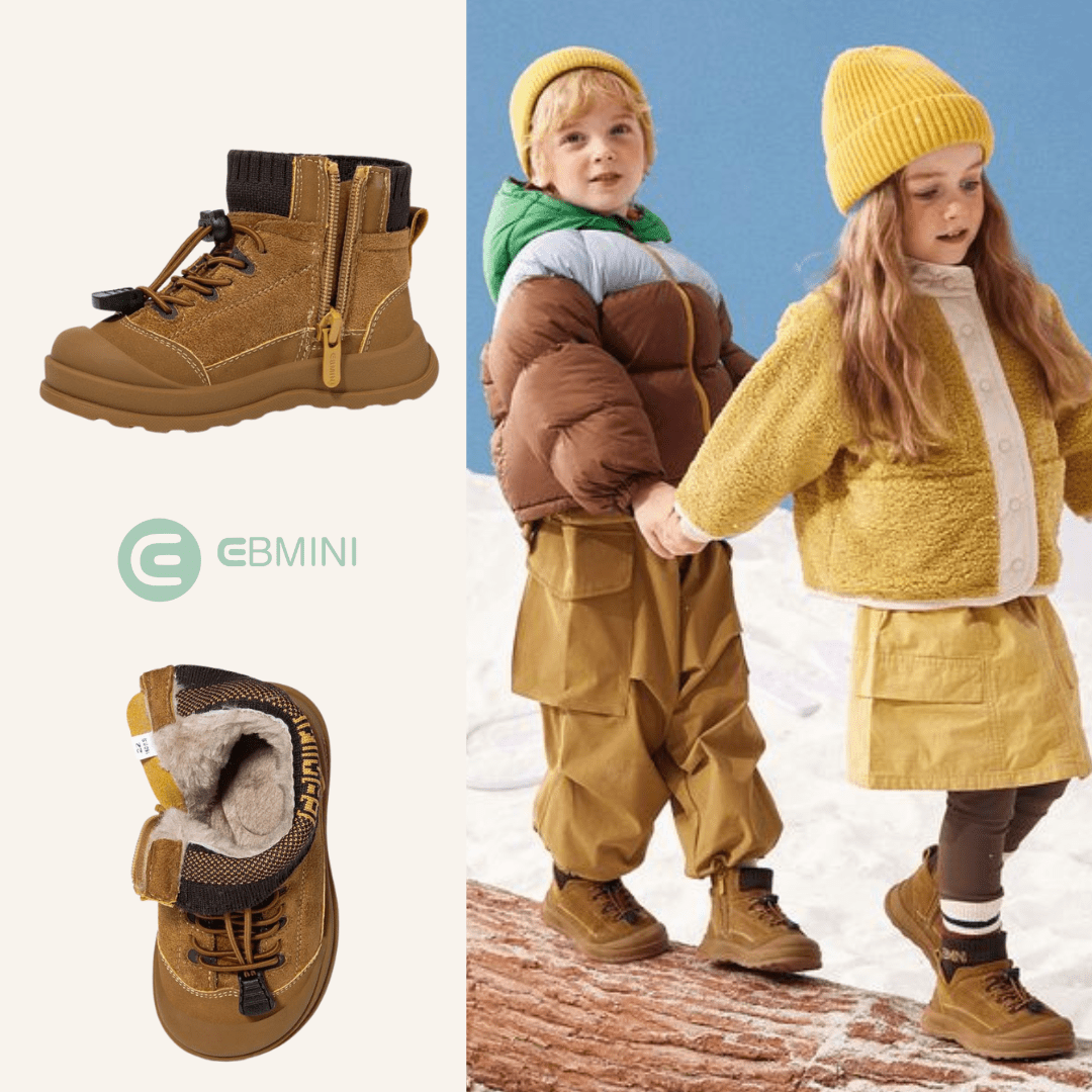 EBMINI® RUS – Stivaletti Barefoot Impermeabili Caldi per Bambini - Ebmini Italia - Nero - 22 (soletta 14,5 cm)