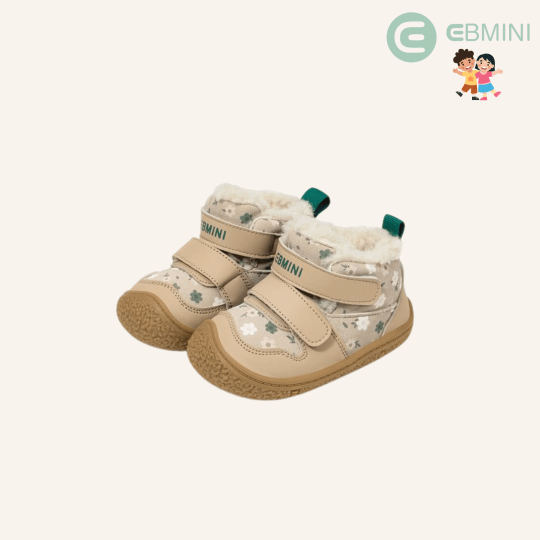 EBMINI® SAS – Scarpe Barefoot Invernali per Bambini con strappo - Ebmini Italia - Beige - 16 (soletta 11,9 cm)
