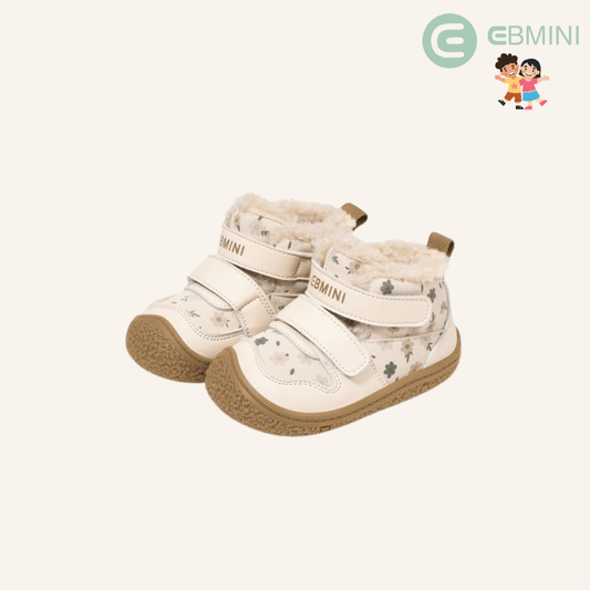 EBMINI® SAS – Scarpe Barefoot Invernali per Bambini con strappo - Ebmini Italia - Crema - 16 (soletta 11,9 cm)