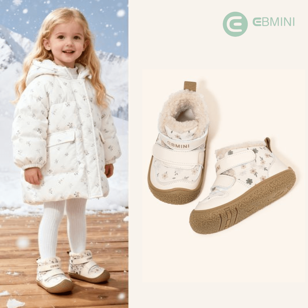 EBMINI® SAS – Scarpe Barefoot Invernali per Bambini con strappo - Ebmini Italia - Beige - 16 (soletta 11,9 cm)