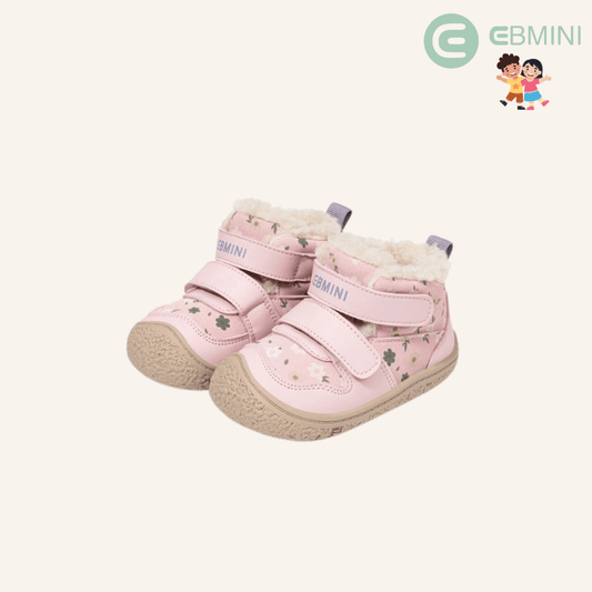EBMINI® SAS – Scarpe Barefoot Invernali per Bambini con strappo - Ebmini Italia - Rosa - 16 (soletta 11,9 cm)