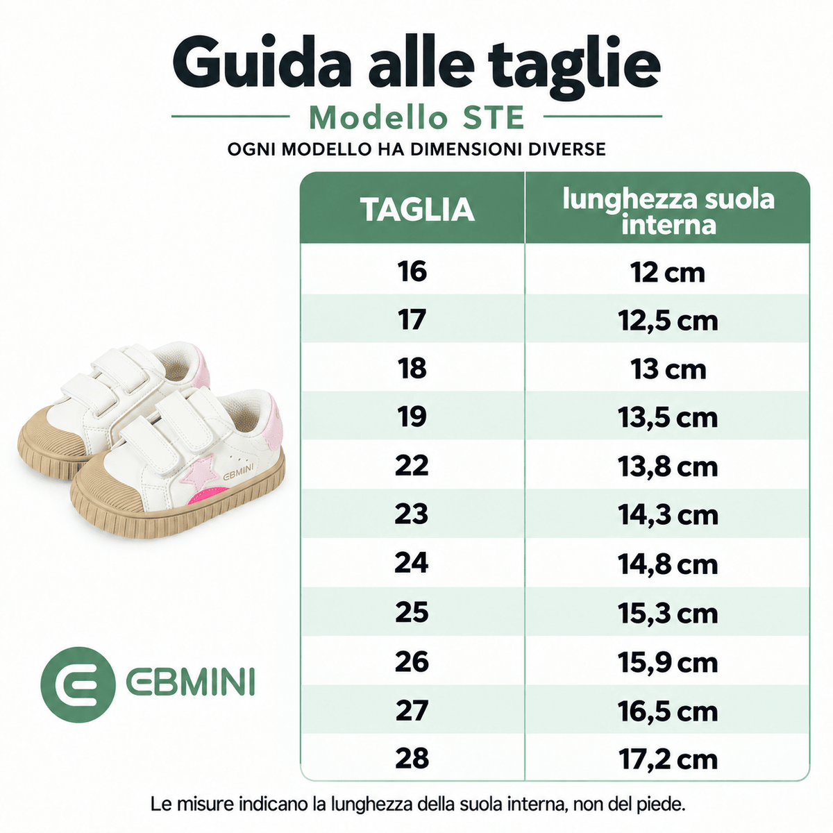 EBMINI® STE – Sneaker Barefoot per Bambini - Ebmini Italia - Verde - 16 (soletta 12,0 cm)