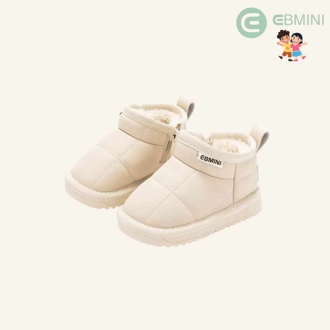 EBMINI® WOLK – Stivaletti Barefoot Invernali Ultraleggeri per Bambini - Ebmini Italia - Crema - 22