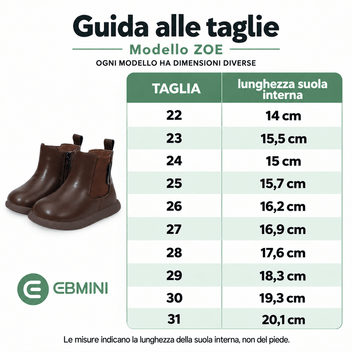 EBMINI® ZOE – Stivaletti Barefoot Impermeabili per Bambini - Ebmini Italia - Marrone - 22 (soletta 14 cm)